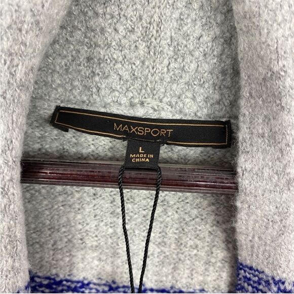 MaxSport Western Colorblock Long Cardigan Sweater Gray Blue Cream Black Large - Picture 9 of 12